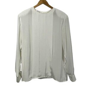 VTG 80s Christian Dior Chemises White Pleated Blouse Button Back Sz 12 Elegant